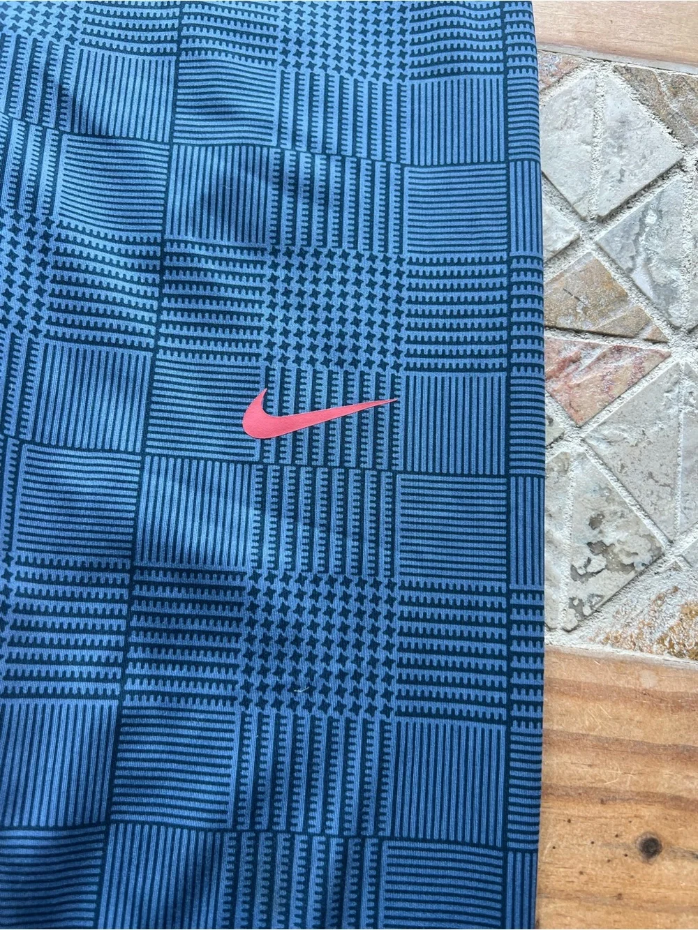 Nike Pro High Rise Ankle Leggings Women's L Geometric Blue Black # 278 -